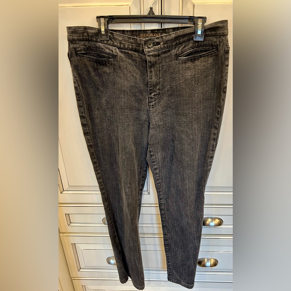 Ralph Lauren, Lauren jeans’s company, subtle striping black jeans, size 14